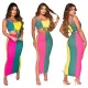 Pit strip splicing bright color skirt set