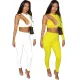 One shoulder asymmetric sleeve solid two piece set