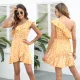 Diagonal shoulder Ruffle Dress