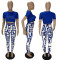 Printed pants short sleeve two piece set