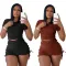 Two piece set of short sleeve shorts with pleats