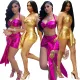 Lace up sexy bronzing two piece set