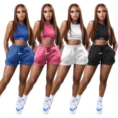 Casual fashion solid color label two piece set