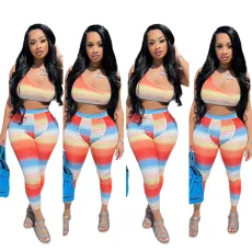 Sexy print diagonal two piece set