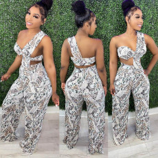 Sexy chest wrapped wide leg pants two piece set