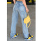 Solid color elastic mid rise jeans