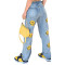 Smiling face print elastic free mid rise jeans