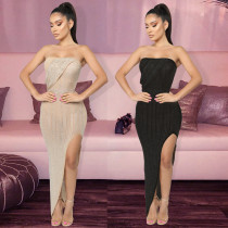 Diamond studded sexy cropped dress