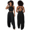 Two piece set of open back Harlan pants with pleated Suspenders