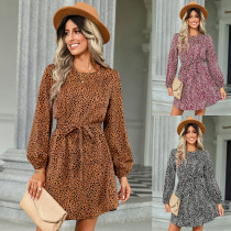 Fashion round neck leopard print dress