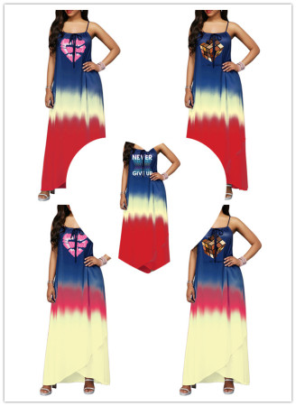 Strap gradient Bohemian print dress