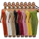 Sling knitted sleeveless hollow out V-neck dress