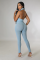 Solid color high neck open back sexy fit two piece set