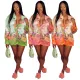 Gradient contrast floral Bird Print Long Shirt