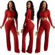 Long sleeve top + Wide Leg Pants Set