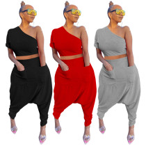 Diagonal shoulder top Harlan pants two piece set