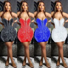 Hot drill sexy sling V-neck dress