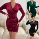 V-neck sexy slim wrap hip dress