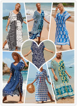 Printed drawstring holiday dress sunscreen shirt