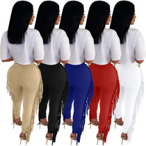 Fashionable sexy burnt fringed pants bottoms