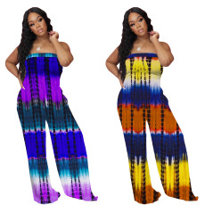 Tie dyed chest wrapped one-piece wide leg pants