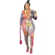 Multicolor long sleeved shirt pants suit