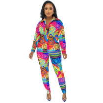 Multicolor long sleeved shirt pants suit