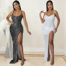 Sexy suspender split dress