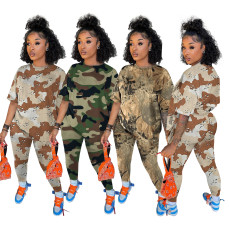 Fashionable camouflage print two piece set