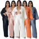 Solid color pleated wide leg pants 3-piece set