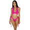 Printed solid color Lapel swimsuit three piece set