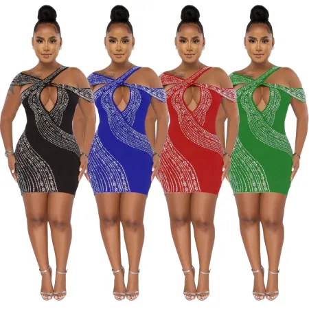 Cross suspender bust wrap hip hot drill dress
