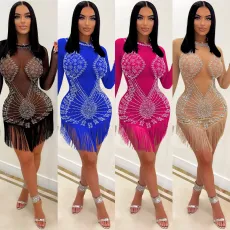 Diamond mesh long sleeved dress