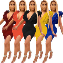 Slim solid V-neck dress