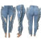 Washed high elastic jeans with frayed flash