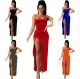 Solid suspender split dress
