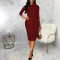 Fashionable solid color round neck dress