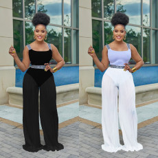 Trousers sleeveless vest solid two piece set