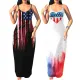 Printed V-neck suspender dress