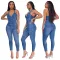 Denim slim neck Jumpsuit