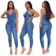 Denim slim neck Jumpsuit