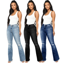 Elastic denim elastic waist micro flare pants