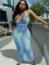 Tie dyed sexy U-neck vest skirt suit