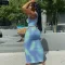 Tie dyed sexy U-neck vest skirt suit