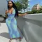 Tie dyed sexy U-neck vest skirt suit