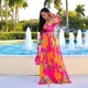 Printed chiffon sexy V-neck dress