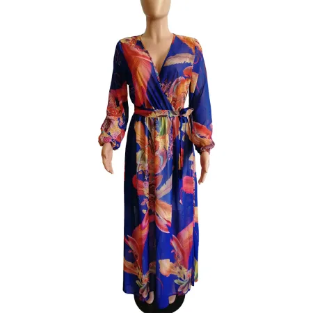 Printed chiffon sexy V-neck dress