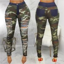 European and American fashion sexy high waist slim camouflage elastic Leggings