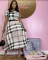 Plaid printed short sleeve + long skirt two-piece set