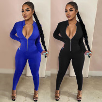 Spring and autumn long fashionable slim fitting zipper Jumpsuit